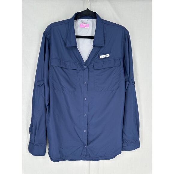Habit Fishing Shirt Womens XL Navy Blue Snap Front Long Sleeve UPF Outdoors - Picture 1 of 6